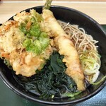 名代 箱根そば - 空豆のミニかき揚げ天とアスパラベーコン巻天そば