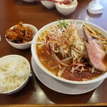 Tori Soba Senmon Ten Ramen Kazamitori Nishitanabe - 辛豚ソバ大, ランチセットから揚げ2個+ライス