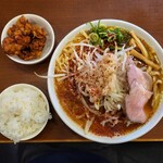 Tori Soba Senmon Ten Ramen Kazamitori Nishitanabe - 辛豚ソバ大, ランチセットから揚げ2個+ライス