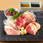 Chicken, horse and duck sashimi platter