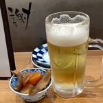 どてMANIA - 2024.06.お通しの筑前煮と生中ビール