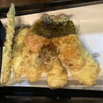 波ぎ茶寮 - はも天に加えてアスパラや大好きな茄子の天ぷらなども美味しかったです(^O^)