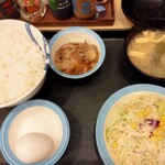 Matsuya Amagasaki Ten - 玉子かけ定食（ミニ牛皿付き）とサラダ　４３０円