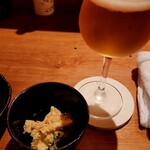 Hanaya - 先付けのマカロニサラダ&ビール