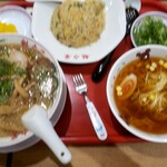 Ramen Kairikiya Ionmoru Oota Ten - 特製醤油ラーメン焼き飯(小)セット。お子様ラーメン