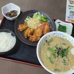 Basho Drive-in - ◆「満腹セット」 唐揚げ・ライス・ラーメン (ラーメンを味噌ラーメンに変更)