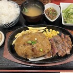 Steak & Hamburger Steak Maeda Tei Satte Ten - 熟成赤身Sサイズ+ハンバーグ250g、ごはん大盛り。1,848円。