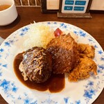 洋食レストラン 犇屋 - ハンバーグ、コロッケ、鶏もも肉の唐揚げ