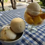 KIKI NATURAL ICECREAM - 料理写真:手前小夏とパッションラムミルク　奥フルーツサンデー