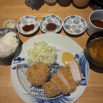 とんかつ七井戸 - かつはサクサクのよくあがった衣で肉の旨みが充満しています。ご飯もキャベツもお味噌汁も全てに隙なし。