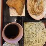 Jindaiji Monzen Soba Honpo - 門前もりそば大盛りとかき揚げとアジフライ