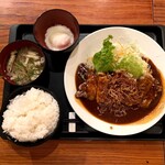 Oudo Izakaya Noriwo Nishihonchoten - トンテキ定食（トンテキ180g、温玉、ご飯大盛り、にゅうめん、）@800円