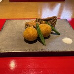 Sanpi Ryouron Nagoya - かぼちゃとくるみの揚げまんじゅうとジャンボ椎茸のおかき揚げ