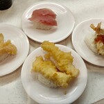 Kappa Sushi Nara Ni Mei Ten - いか天、海老天、舞茸天、びんちょう