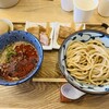 三竹寿 - 料理写真:特製辛つけ麺　辛い方が好きだった　間違えて特製にしてトッピング2つ来ちゃった　無料のピクルスがいいね