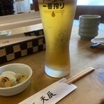 Tsukiji Tentatsu Hon Ten - 天ぷらと、マグロ漬け。ビールを我慢できるはずもなし