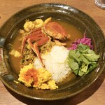 Spice Curry Shunka To - ■あいがけカレー旬の魚介出汁カレー辛さ増し無料
                      ■トッピング 温度玉子 ￥100
                      ■トッピング 辛激の馬(マ)サラ ￥200