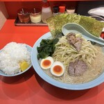 ニューラーメンショップ オリジン - ◆ネギラーメン（大）（1,200円）+ネギ（200円）
             +味玉（70円）+海苔（120円）
             +ライス特盛400g（330円）