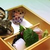 望水 - 料理写真:【旬の装い】①小エビの野菜ゼリ　②焼き秋刀魚の唐墨かけ　③丸十蜜含め　④ゴボウ穴子巻き　⑤海老カボチャみのあげ　⑥豚トロ燻製　⑦浜紅葉