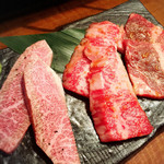 Sumibi Yakiniku Asahi - カルビ3点盛り 特上・上・並 1500円！