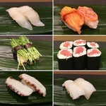 Iso Zushi Mukonoso Ten - ・剣先いか
      ・ひらめ
      ・めねぎ
      ・赤貝
      ・たこ
      ・鉄火巻き