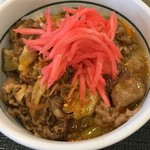 なか卯 - 牛丼ミニ七味･紅ショウガ･こだわり卵を掛けた