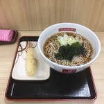 名代 箱根そば - えび天120円と掛けそば280円（ ’17.01）