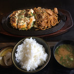 Kanran Ya - 2  のランチ、ボリームタップリ700円です。
                            然もネギのお好み焼きです。