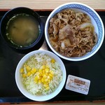 Yoshinoya Fuchu Nakagawara Ten - 牛丼（並）+生野菜サラダ・みそ汁セット