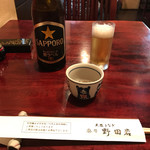 Yokohama Nodaiwa - ビールと突き出し
      突き出しはちりめん山椒。気の利いたひと品。