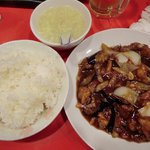 Shoryu Bo Iino Eki Minamiguchi Ten - 鶏肉とナスの醤油炒め定食