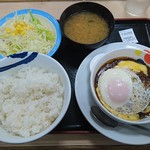 Matsuya Mukaihara Ten - ブラウンソースエッグ＆チーズハンバーグ定食（750円）