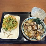 丸亀製麺 - 2018年5月 あさりうどん+小海老と三つ葉のかきあげ　590+160円