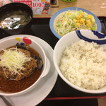 Matsuya Kawanishi Noseguchi Ten - 茄子とネギの香味醤油ハンバーグ定食 ご飯大盛 キャンペーン中 650円。ニンニクーッ。