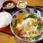 萬盛庵 - 天とじうどん：680円＆めん類セット：300円