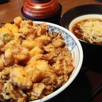 いっちょう - 海鮮つまみ揚天丼と小ぶっかけそば　1050円