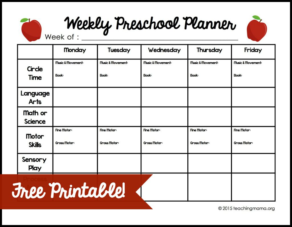 Printable Weekly Lesson Plan Template For Preschool - Printable Templates