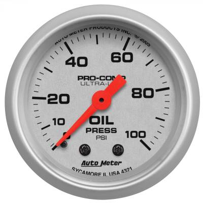 GAUGE, OIL PRESSURE, 2 1/16", 100PSI, MECHANICAL, ULTRA-LITE - 4321