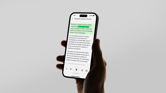 ElevenLabs Reader app shown in handheld smartphone