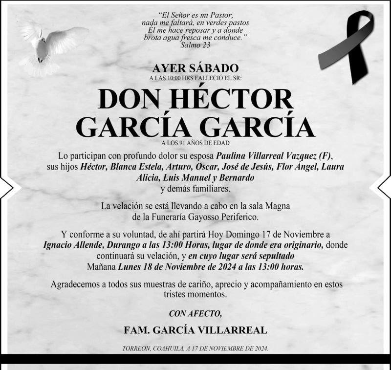 ESQUELA DON HÉCTOR  GARCÍA GARCÍA