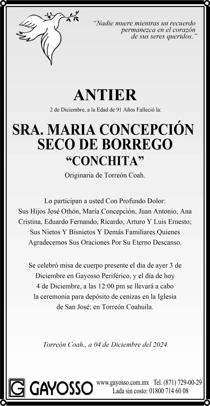 esquela  SRA MARIA CONCEPCIÓN SECO DE BORREGO.