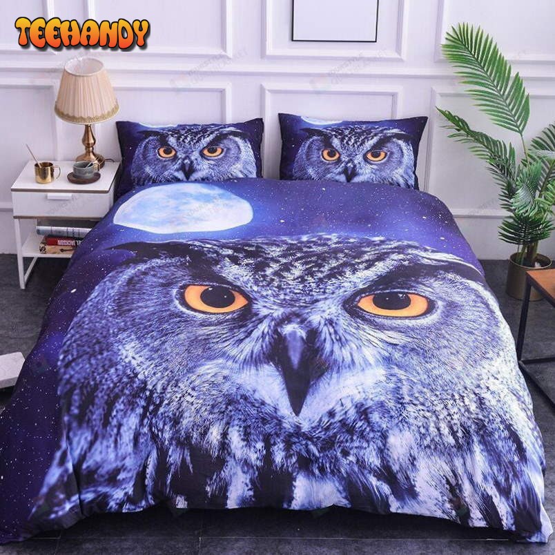 3d Owl Purple Owl Face Spread Duvet Cover Bedding Set