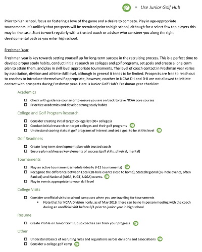 College Golf Tournament Checklist