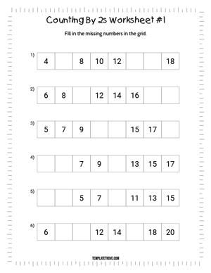 Counting By 2s Worksheet 1 - First Grade