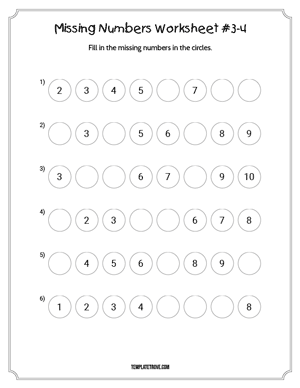 Missing Numbers Worksheet 3 - For Preschoolers