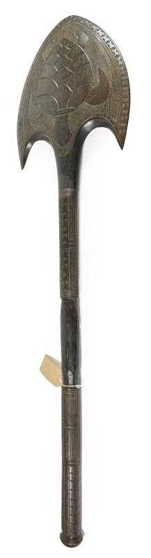 Lot 190 - A Tongan Axe Club, the large spade shape head...