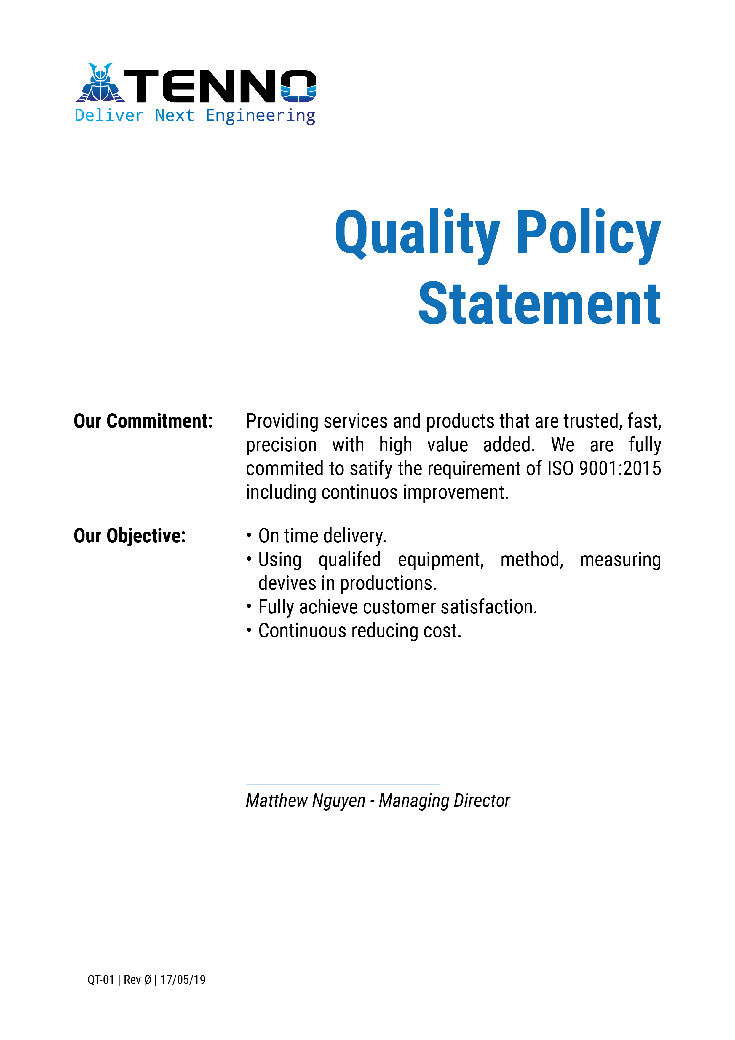 Toyota Quality Policy Statement