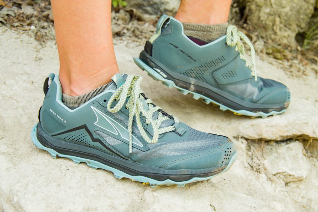 Women's Altra Lone Peak 5 in Balsam Green.