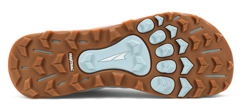 The Altra Lone Peak 5 MaxTrac Sole with aggressive TrailClaw tread.