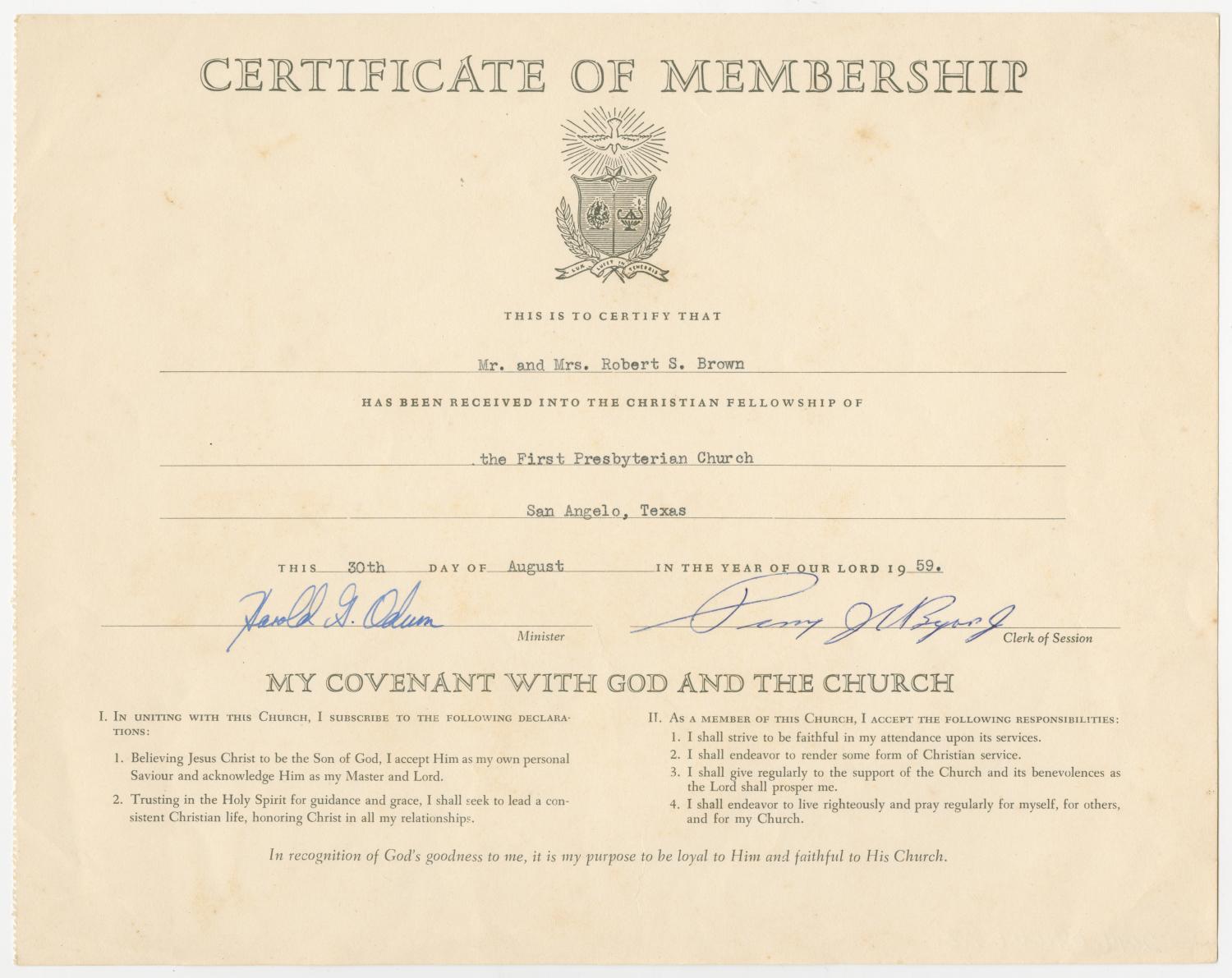 [Church Membership Certificate]
                                                
                                                    [Sequence #]: 1 of 2
                                                